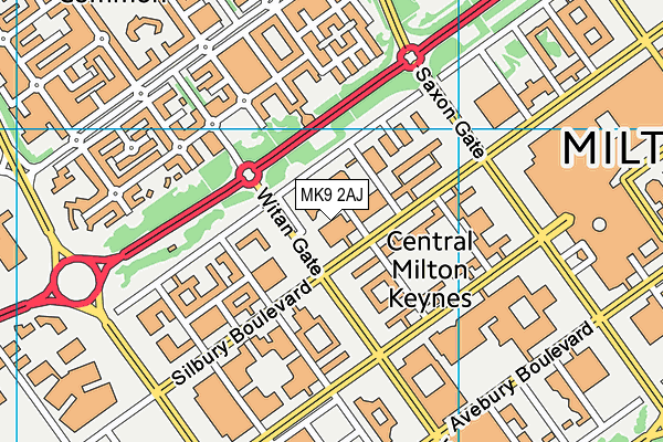 MK9 2AJ map - OS VectorMap District (Ordnance Survey)