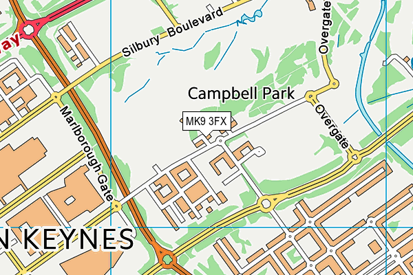 MK9 3FX map - OS VectorMap District (Ordnance Survey)