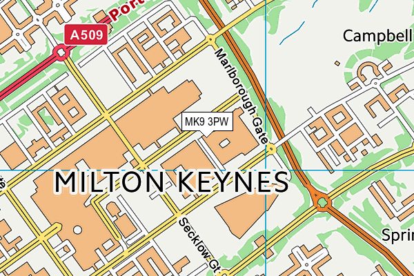 MK9 3PW map - OS VectorMap District (Ordnance Survey)