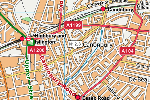 N1 2JS map - OS VectorMap District (Ordnance Survey)