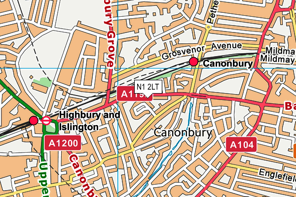 N1 2LT map - OS VectorMap District (Ordnance Survey)