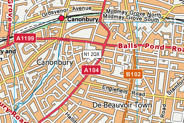 N1 2QX map - OS VectorMap District (Ordnance Survey)