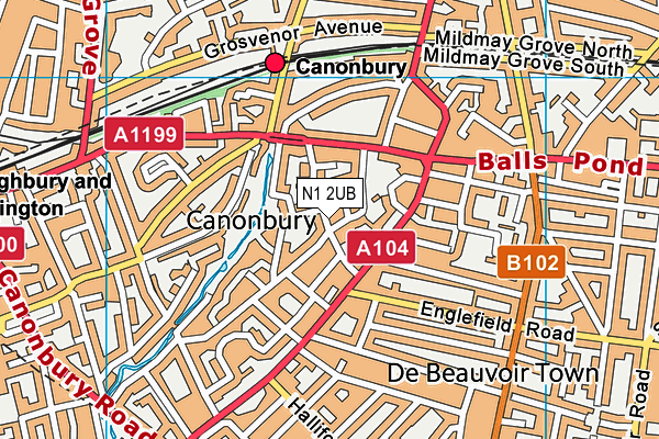 N1 2UB map - OS VectorMap District (Ordnance Survey)