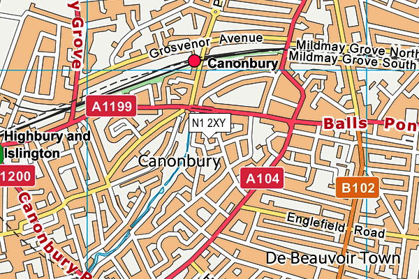 N1 2XY map - OS VectorMap District (Ordnance Survey)