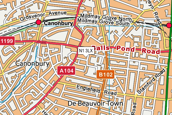 N1 3LX map - OS VectorMap District (Ordnance Survey)