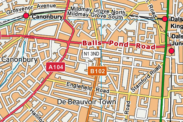 N1 3ND map - OS VectorMap District (Ordnance Survey)