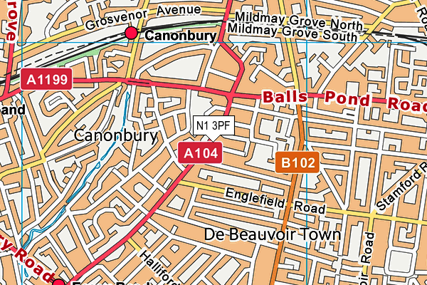 N1 3PF map - OS VectorMap District (Ordnance Survey)