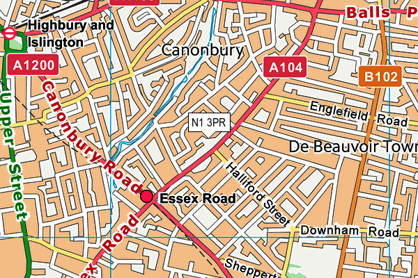 N1 3PR map - OS VectorMap District (Ordnance Survey)