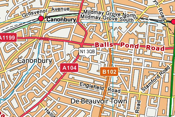 N1 3QB map - OS VectorMap District (Ordnance Survey)