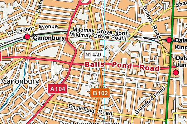 N1 4AD map - OS VectorMap District (Ordnance Survey)