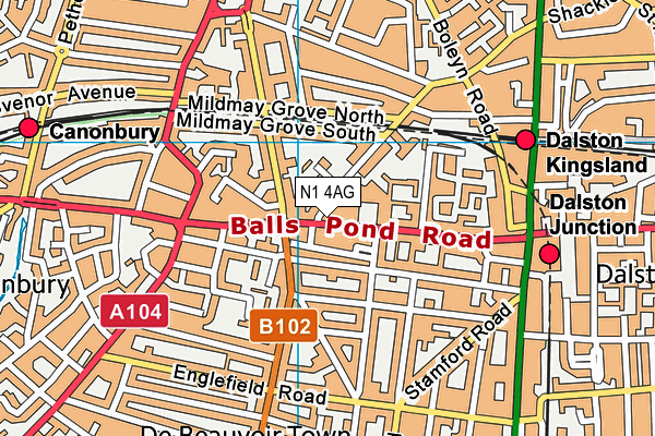 N1 4AG map - OS VectorMap District (Ordnance Survey)