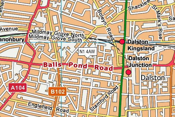 N1 4AW map - OS VectorMap District (Ordnance Survey)