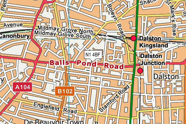 N1 4BF map - OS VectorMap District (Ordnance Survey)