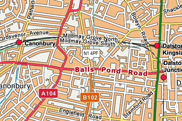 N1 4PF map - OS VectorMap District (Ordnance Survey)