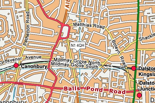 N1 4QH map - OS VectorMap District (Ordnance Survey)