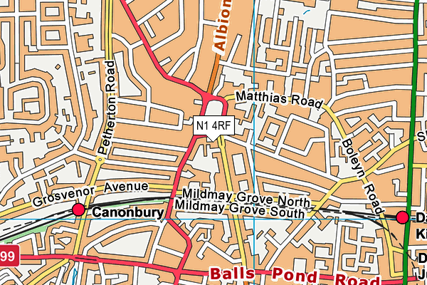 N1 4RF map - OS VectorMap District (Ordnance Survey)