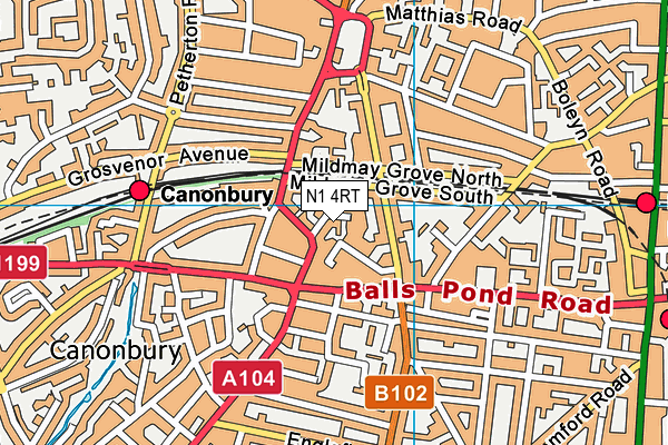 N1 4RT map - OS VectorMap District (Ordnance Survey)