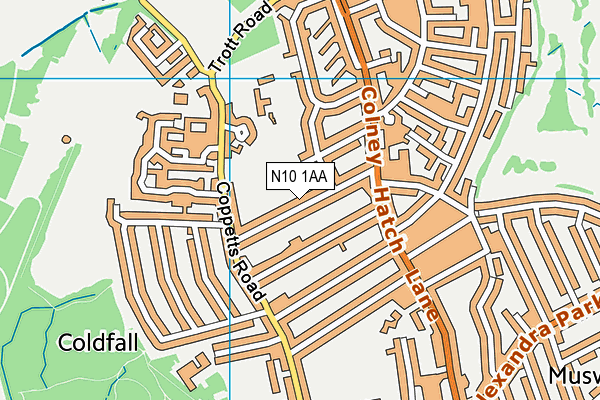 N10 1AA map - OS VectorMap District (Ordnance Survey)