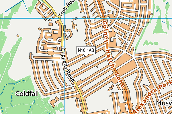 N10 1AB map - OS VectorMap District (Ordnance Survey)