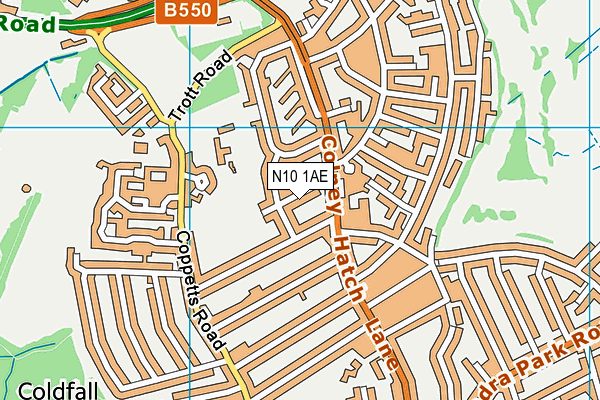 N10 1AE map - OS VectorMap District (Ordnance Survey)