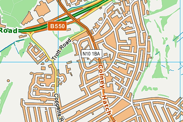 N10 1BA map - OS VectorMap District (Ordnance Survey)