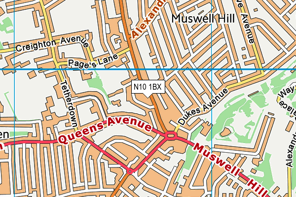 N10 1BX map - OS VectorMap District (Ordnance Survey)