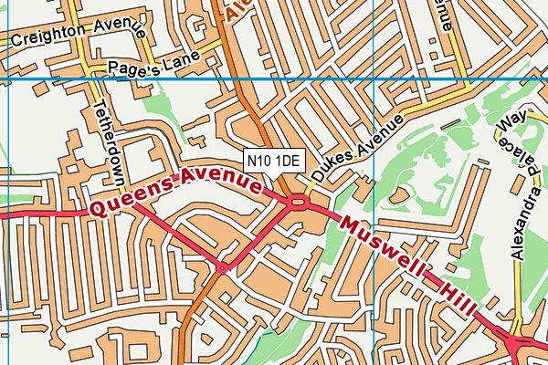 N10 1DE map - OS VectorMap District (Ordnance Survey)
