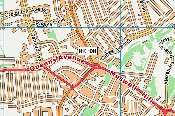 N10 1DN map - OS VectorMap District (Ordnance Survey)