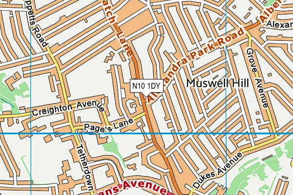 N10 1DY map - OS VectorMap District (Ordnance Survey)