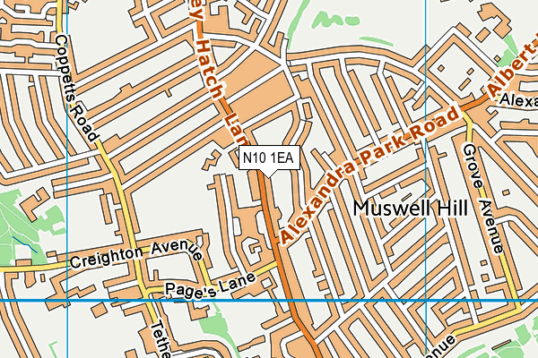 N10 1EA map - OS VectorMap District (Ordnance Survey)