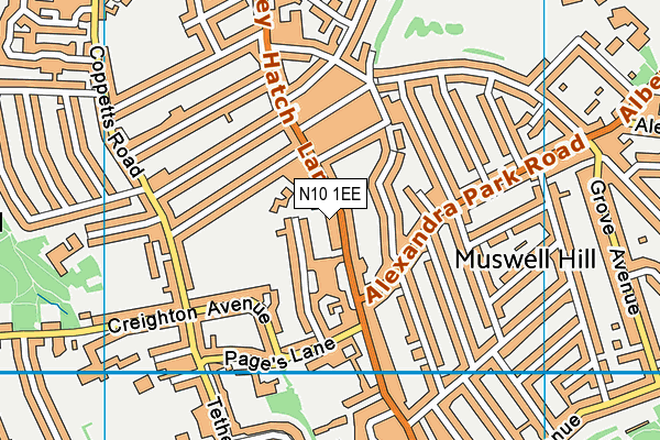 N10 1EE map - OS VectorMap District (Ordnance Survey)