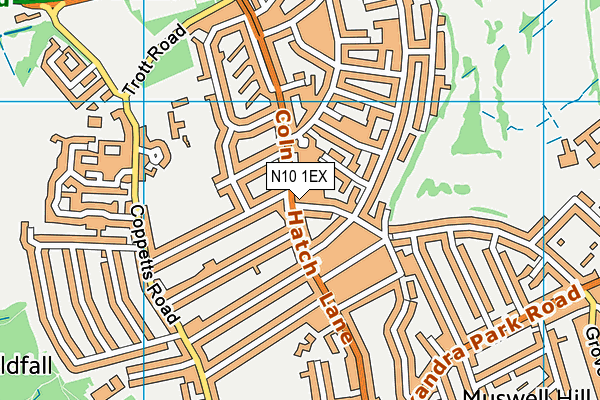 N10 1EX map - OS VectorMap District (Ordnance Survey)
