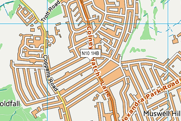 N10 1HB map - OS VectorMap District (Ordnance Survey)