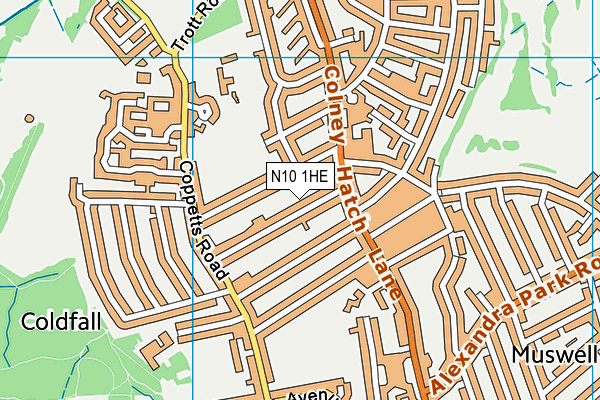 N10 1HE map - OS VectorMap District (Ordnance Survey)