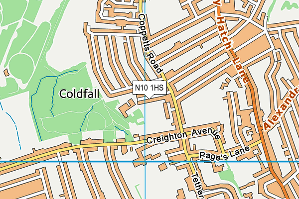Coldfall Primary School map (N10 1HS) - OS VectorMap District (Ordnance Survey)