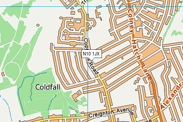 N10 1JX map - OS VectorMap District (Ordnance Survey)