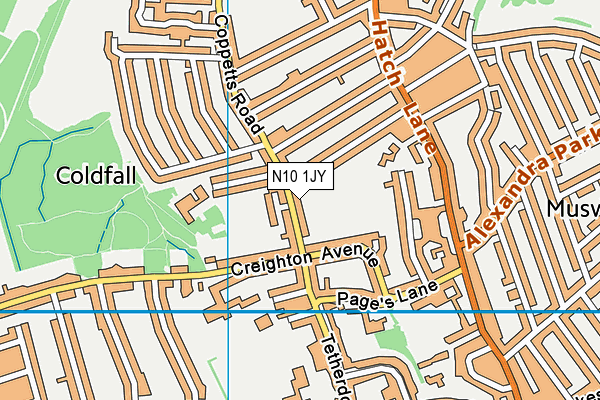 N10 1JY map - OS VectorMap District (Ordnance Survey)