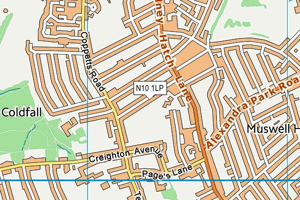 N10 1LP map - OS VectorMap District (Ordnance Survey)