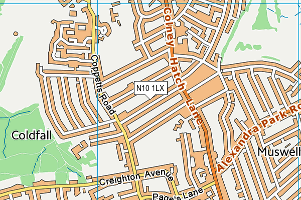 N10 1LX map - OS VectorMap District (Ordnance Survey)