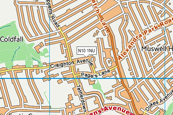 N10 1NU map - OS VectorMap District (Ordnance Survey)