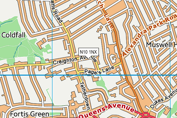 N10 1NX map - OS VectorMap District (Ordnance Survey)