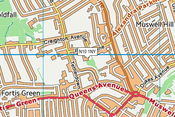 N10 1NY map - OS VectorMap District (Ordnance Survey)