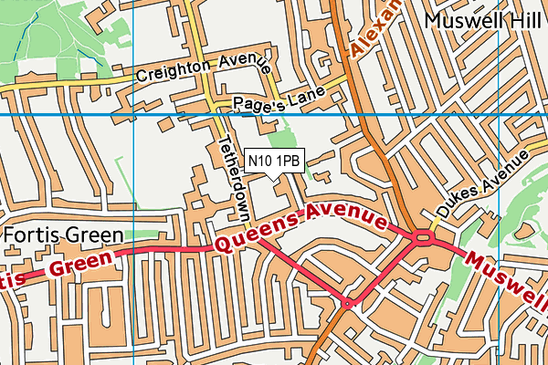 N10 1PB map - OS VectorMap District (Ordnance Survey)