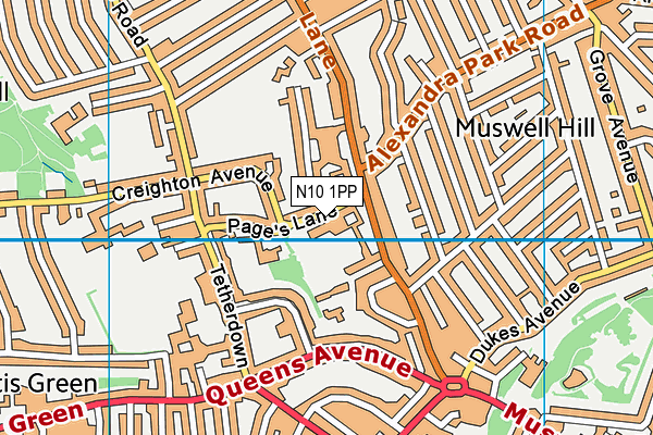 N10 1PP map - OS VectorMap District (Ordnance Survey)