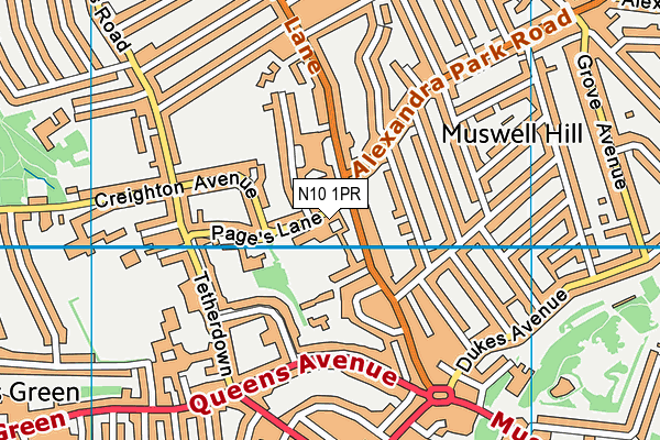 N10 1PR map - OS VectorMap District (Ordnance Survey)