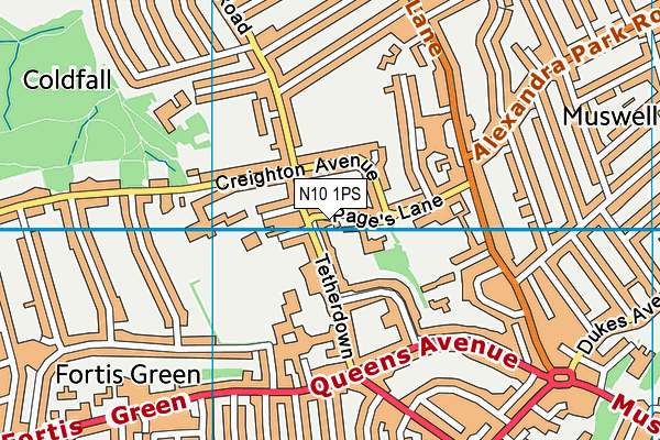 N10 1PS map - OS VectorMap District (Ordnance Survey)