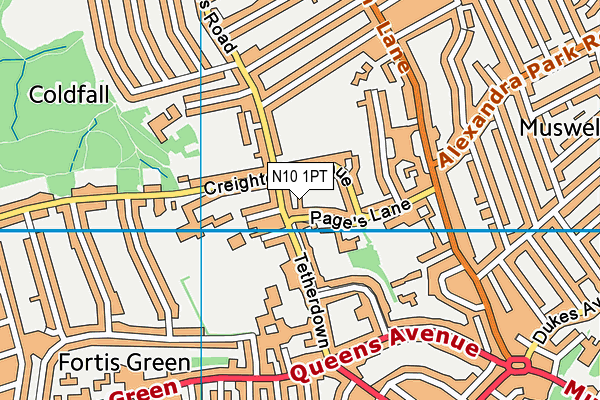 N10 1PT map - OS VectorMap District (Ordnance Survey)