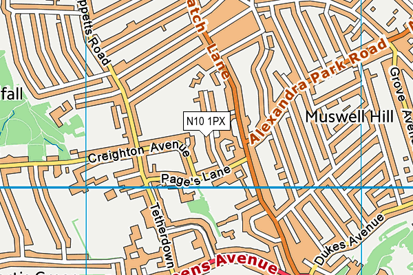 N10 1PX map - OS VectorMap District (Ordnance Survey)