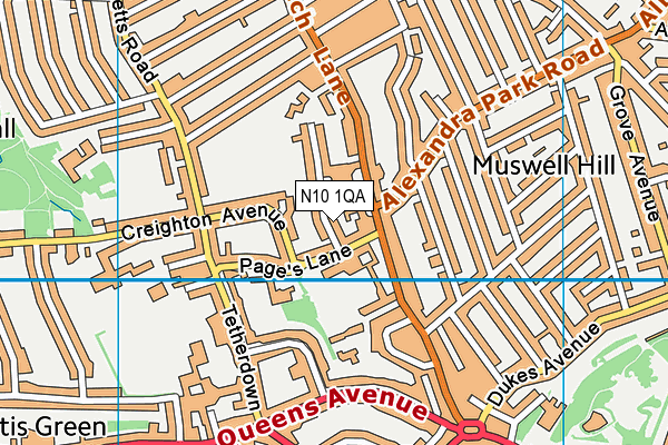 N10 1QA map - OS VectorMap District (Ordnance Survey)