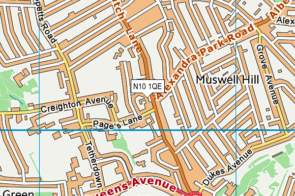 N10 1QE map - OS VectorMap District (Ordnance Survey)
